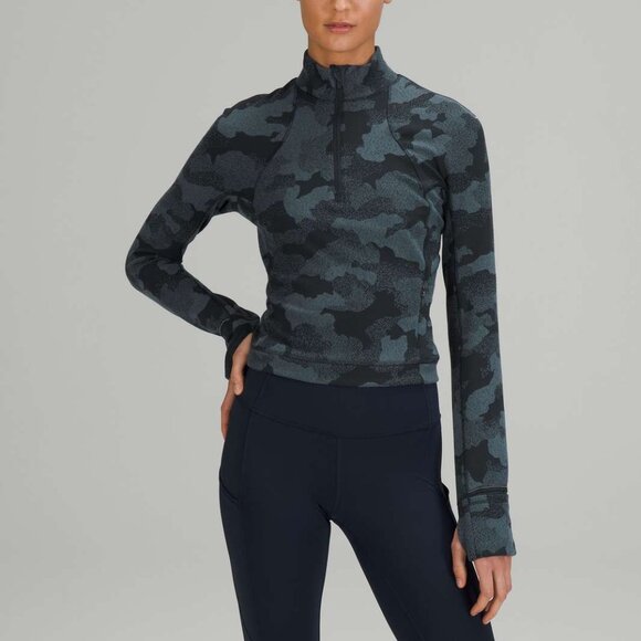 Lululemon - Rulu Run Cropped Half-Zip Heritage Speckle Camo Jacquard Navy SZ 4 - Picture 1 of 14
